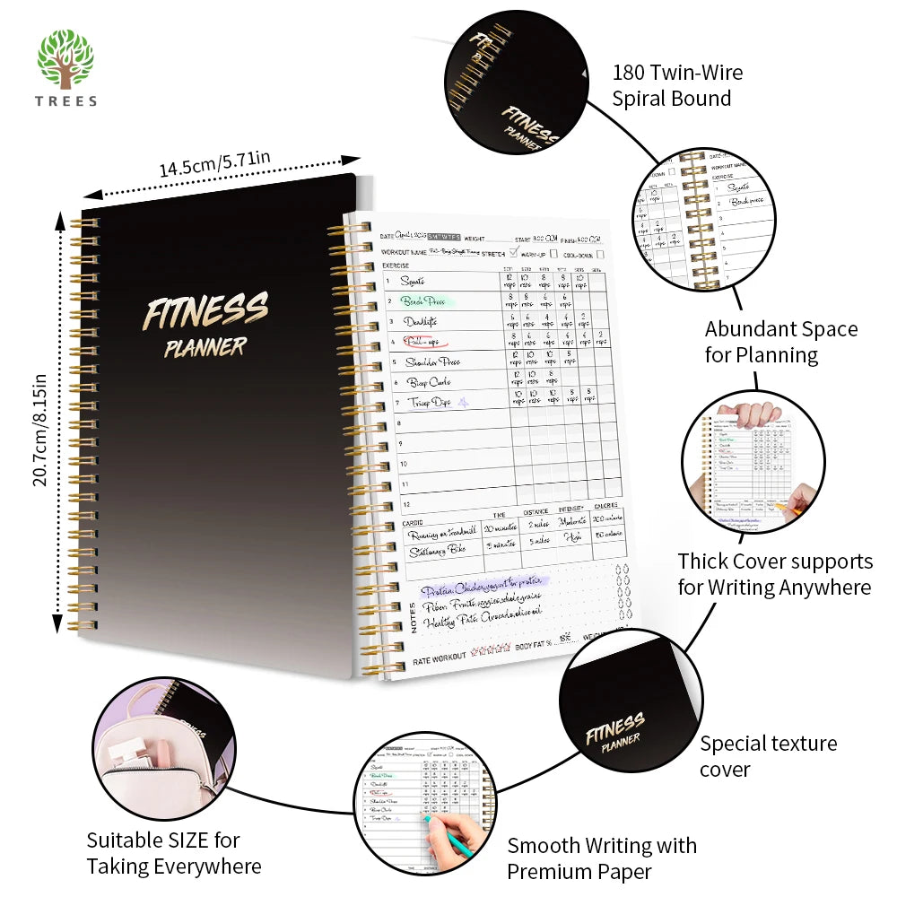 1Pc Fitness Plan Book Suitable for Women and Men, Training Log, Daily Health and Wellness Diary, with 3Pc Stickers