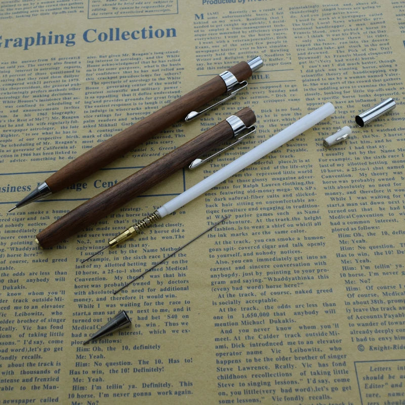 Wooden Mechanical Pencil 0.5mm Automatic Pen For Office School Nature Walnut Wood Drawing Writing Traditional Chinese Stationery