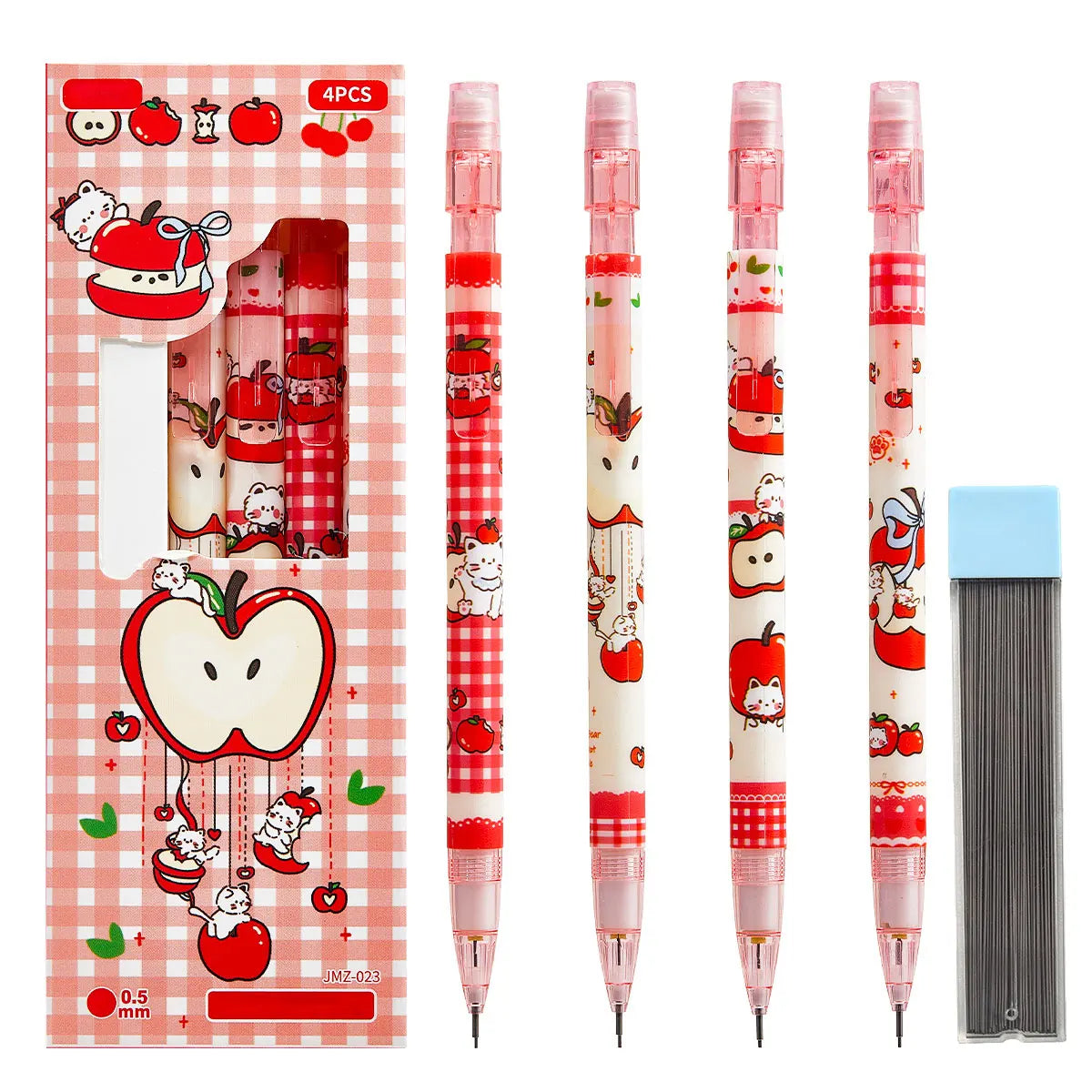 Cute Cat Push-Button Automatic Pencil Set, 4 Pencils + 1 Lead Replacement, Smooth Durable Writing Drawing, Office School Station