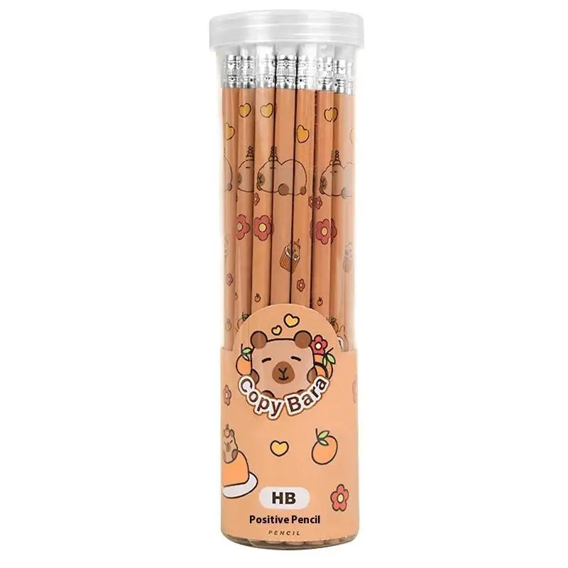 30Pc Capybara Barrel Pencils with Erasers Primary School Students Sketch Pen Exam Calligraphy Drawing Pencil Student Stationery