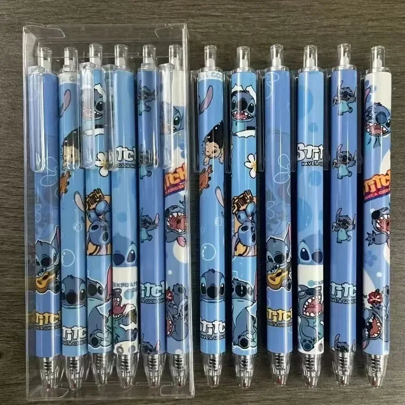 Stitch 6-12pcs Gel Pen Cartoon Set Disney 0.5mm Cute Quick-Drying Smooth Writing Press Pen Learning Office Stationery School