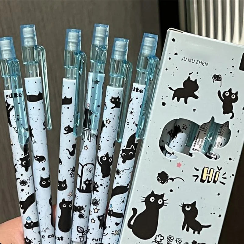 Cute Cat Push-Button Automatic Pencil Set, 4 Pencils + 1 Lead Replacement, Smooth Durable Writing Drawing, Office School Station