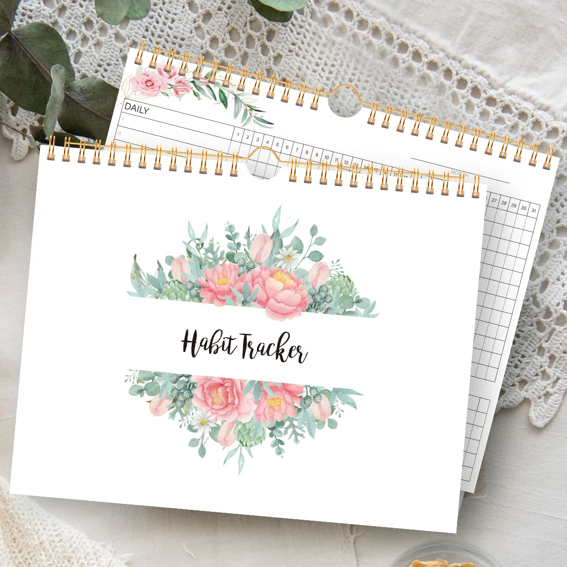 Floral Habit Tracker Calendar|Monthly Daily Habit Planner|Spiral Desk Organizer for Goals&Routines|Aesthetic Motivation Journal