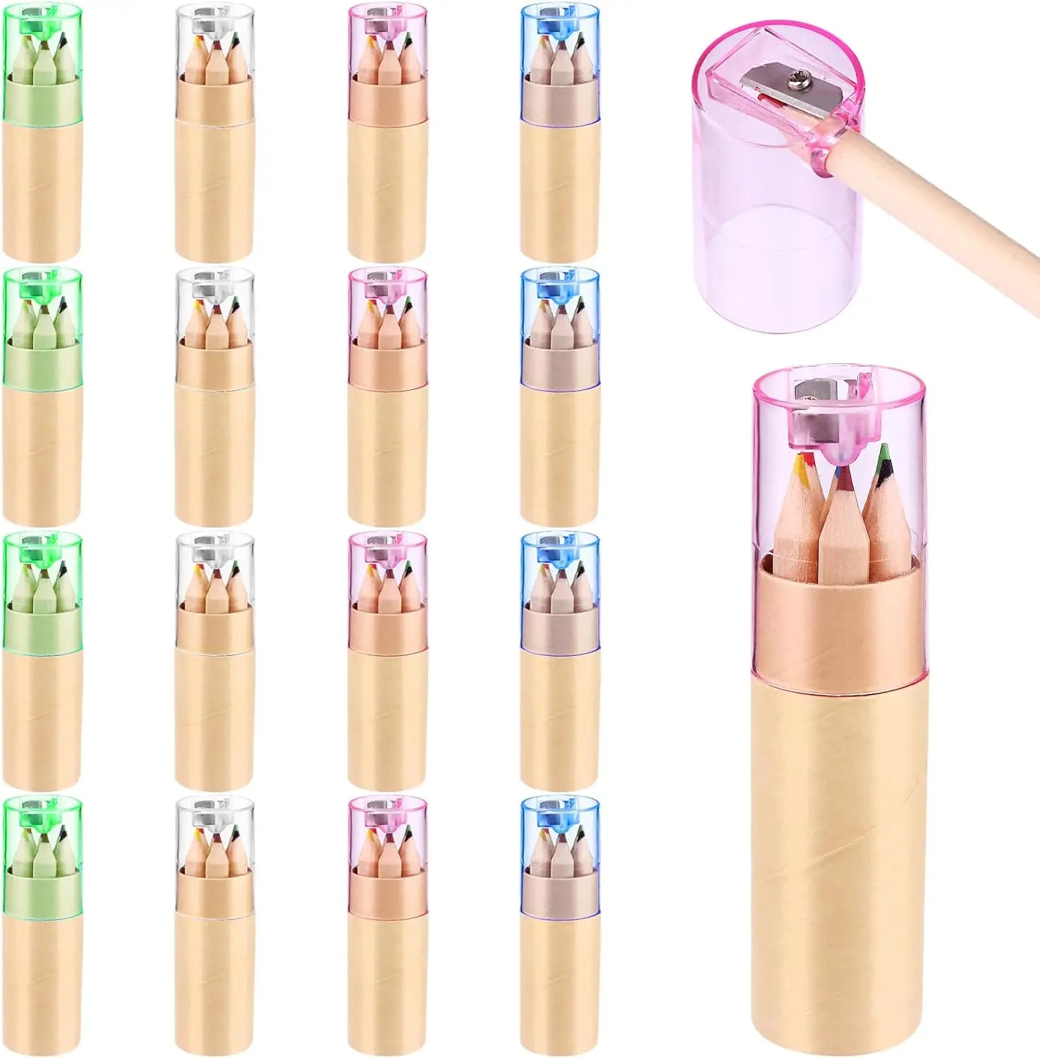 16 Pack Mini Colored Pencils with Sharpener for Kids and Adults - 3.3 Inch Short Fat Pencils in Tube