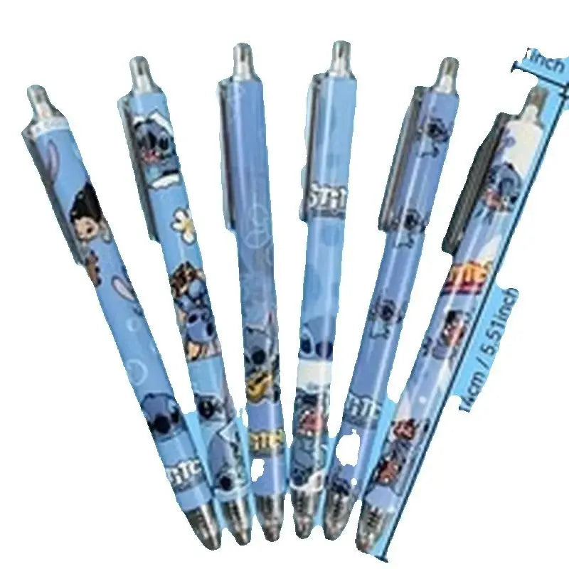 Stitch 6-12pcs Gel Pen Cartoon Set Disney 0.5mm Cute Quick-Drying Smooth Writing Press Pen Learning Office Stationery School