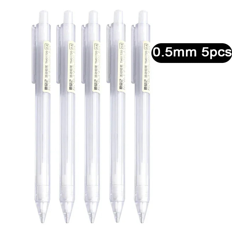 5 Pcs/Set Mechanical Pencil White Simple Automatic Pen 0.5/0.7mm for Students School Supplies Office Accessories Stationery