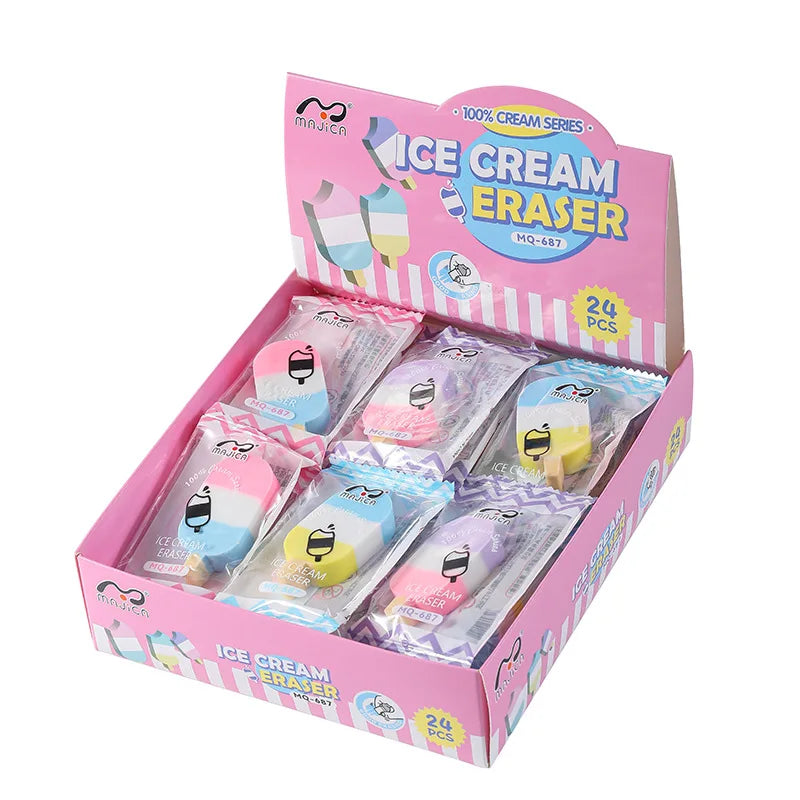 2026 New Cream Ice Cream Eraser Colorful Ice Cream Fun Stationery Creative Snacks Eraser Wholesale Interesting and Practical