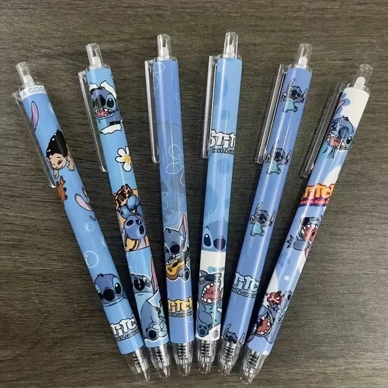 Stitch 6-12pcs Gel Pen Cartoon Set Disney 0.5mm Cute Quick-Drying Smooth Writing Press Pen Learning Office Stationery School
