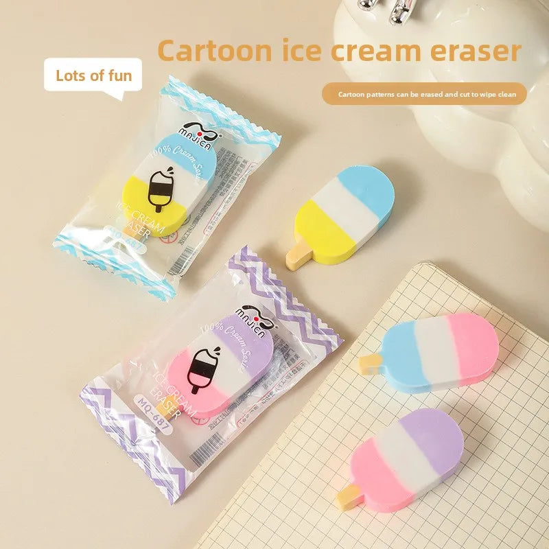 2026 New Cream Ice Cream Eraser Colorful Ice Cream Fun Stationery Creative Snacks Eraser Wholesale Interesting and Practical