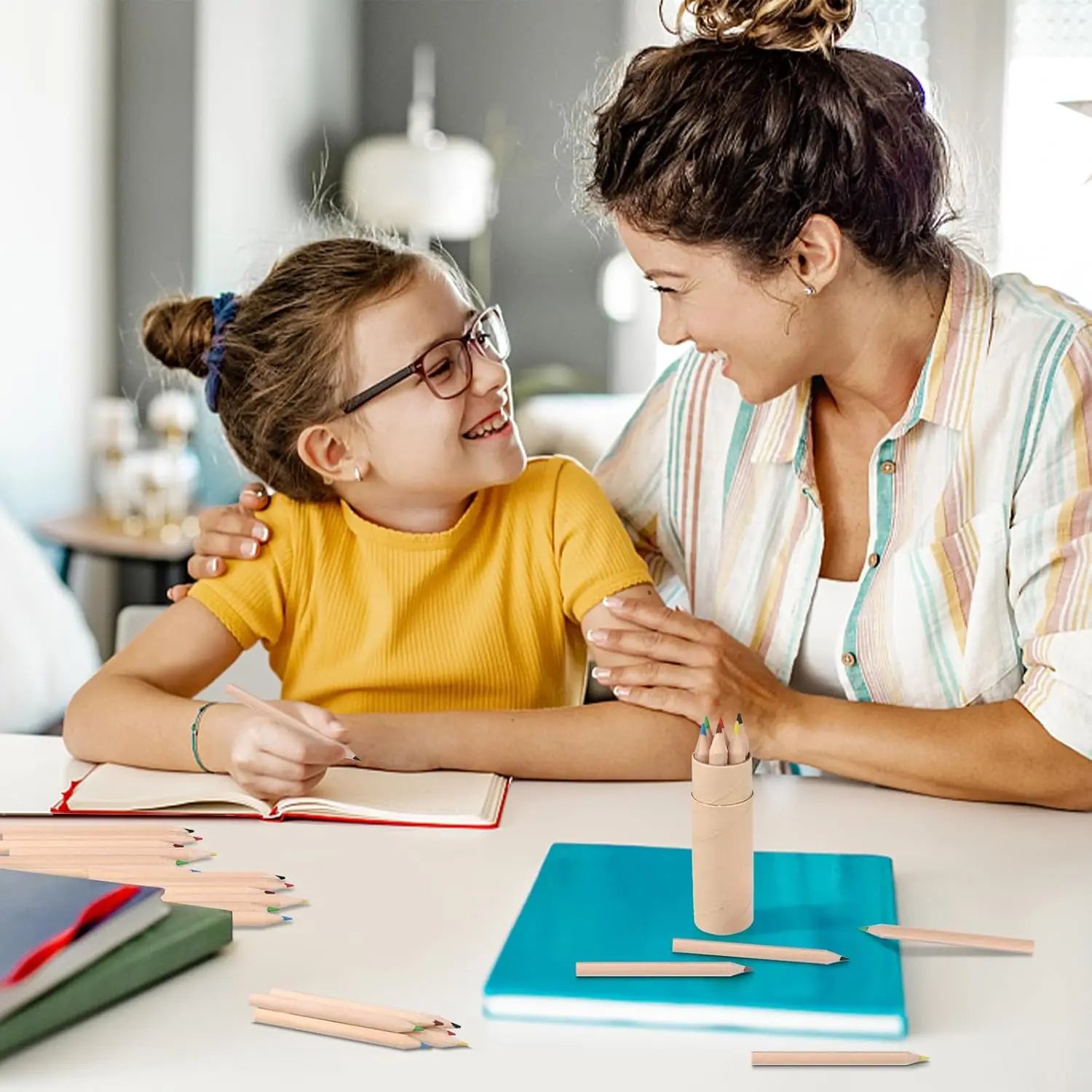 16 Pack Mini Colored Pencils with Sharpener for Kids and Adults - 3.3 Inch Short Fat Pencils in Tube