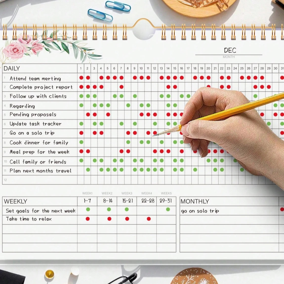 Floral Habit Tracker Calendar|Monthly Daily Habit Planner|Spiral Desk Organizer for Goals&Routines|Aesthetic Motivation Journal