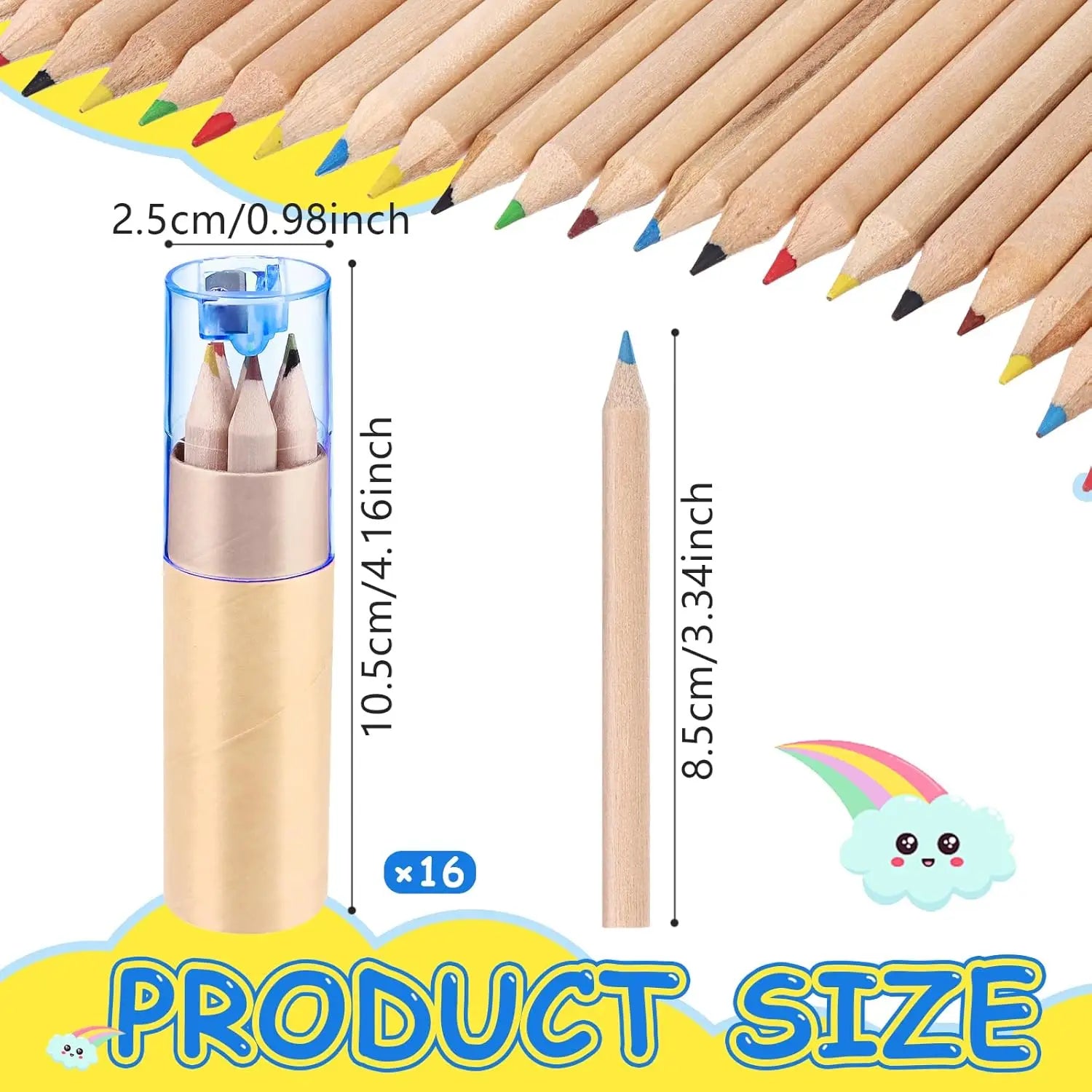 16 Pack Mini Colored Pencils with Sharpener for Kids and Adults - 3.3 Inch Short Fat Pencils in Tube