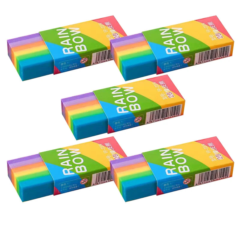 20-Pack Rainbow 2b Pencil Erasers Soft Pvc Material Non-Feathered Stationery For Writing Drawing Office Study Supplies