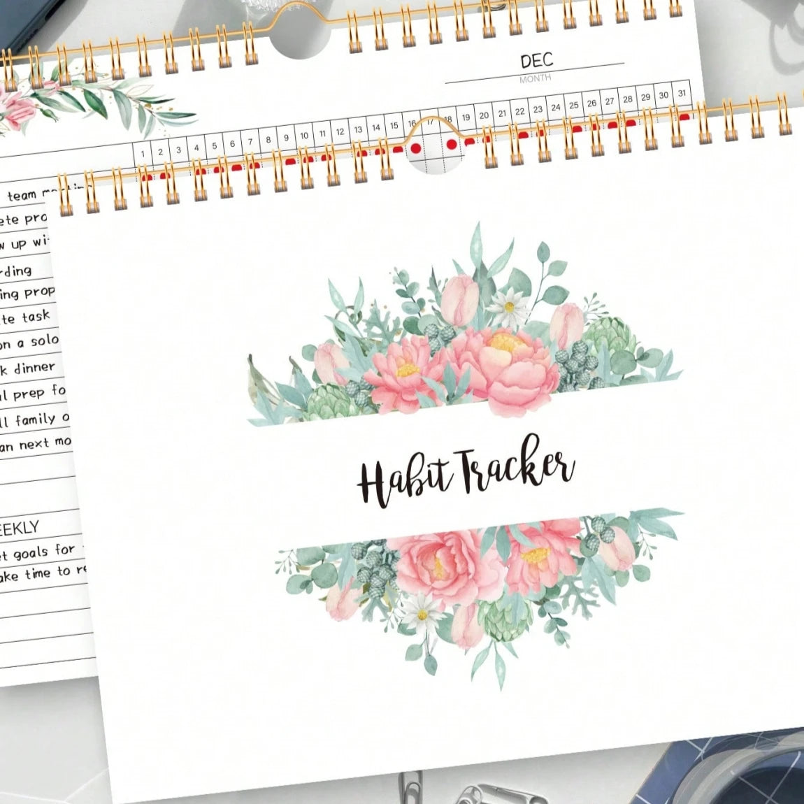 Floral Habit Tracker Calendar|Monthly Daily Habit Planner|Spiral Desk Organizer for Goals&Routines|Aesthetic Motivation Journal
