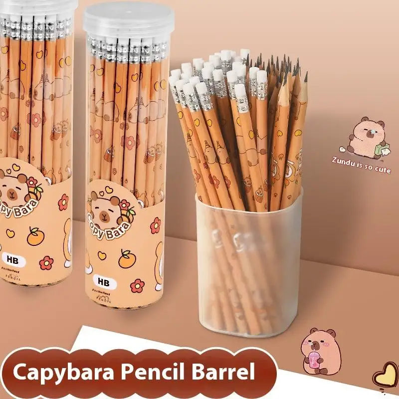 30Pc Capybara Barrel Pencils with Erasers Primary School Students Sketch Pen Exam Calligraphy Drawing Pencil Student Stationery