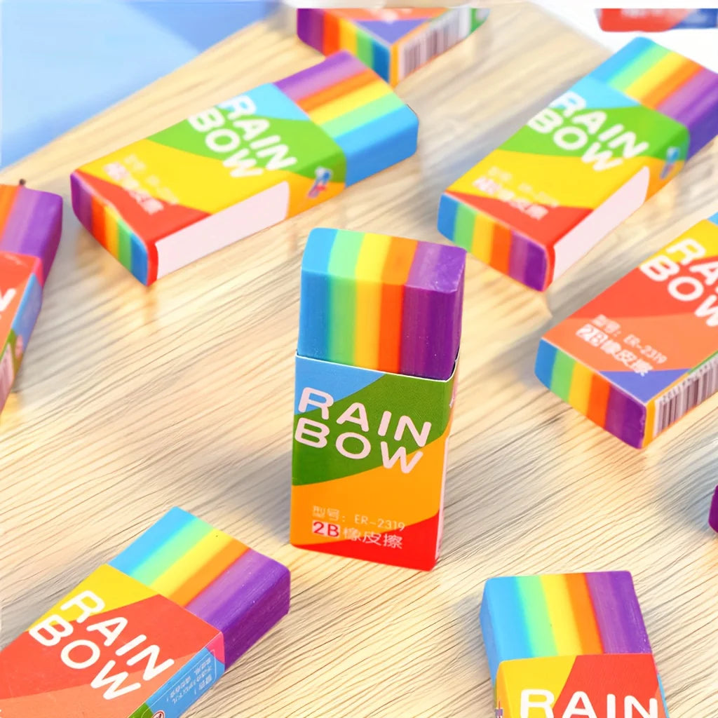 20-Pack Rainbow 2b Pencil Erasers Soft Pvc Material Non-Feathered Stationery For Writing Drawing Office Study Supplies